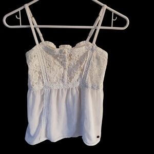 Abercrombie Y2K Babydoll Cami Top Petite XS-S Flowy White Lace Coquette Fairy‎